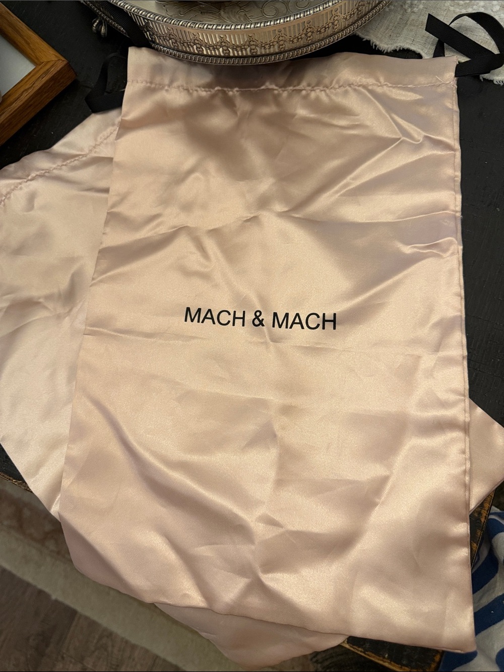 MACH & MACH Light Blush Satin Logo Dust Drawstring Bag